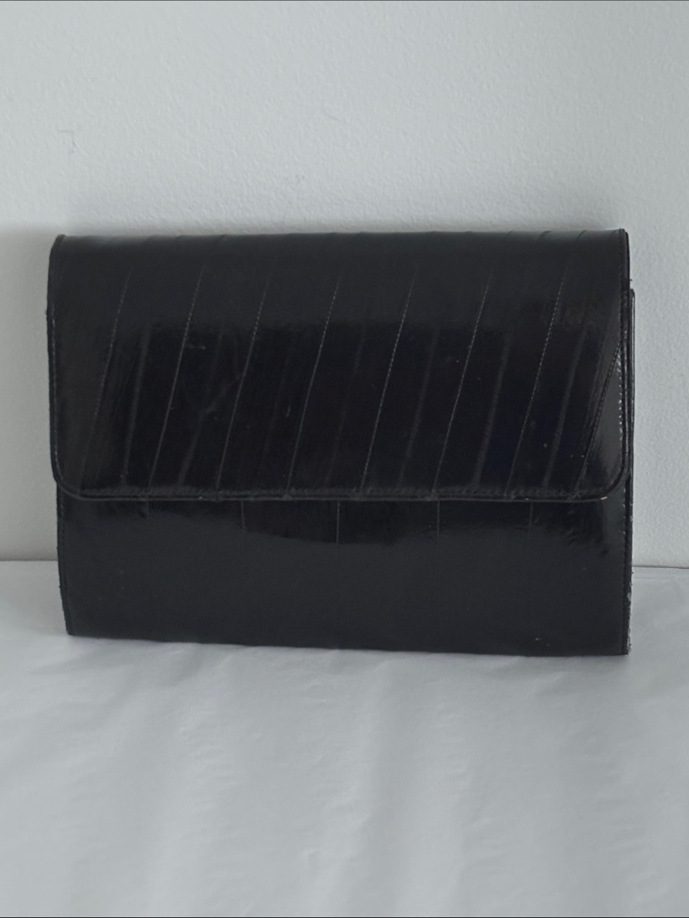 Vintage EEL SKIN purse hard shell convertible purse black lined interior
